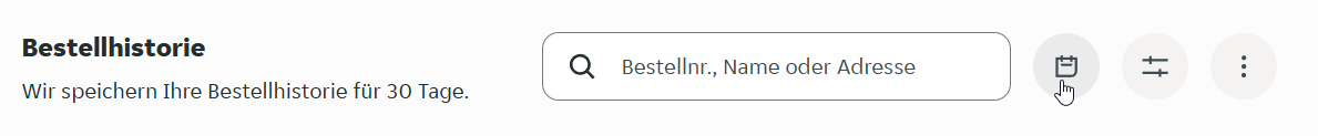 Kalender-Symbol und Datumsauswahl in der Bestellhistorie