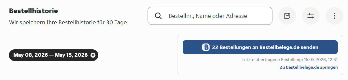 Schaltfläche zum Starten der Bestellübertragung